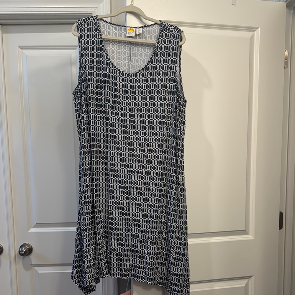 C&C California White and Blue Sleeveless Asymmetrical Sundress